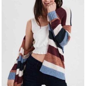 American Eagle Open Front Sweater Womens X-Small Cardigan Striped‎ Slouchy Boho